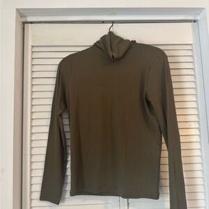 Maison 123 Paris cotton turtleneck shirt, long sleeve, olive, small